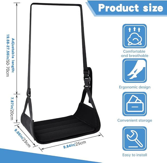 Airplane Foot Hammock, Portable Airplane Footrest, Adjustable Foot Hammock for Plane Travel to Relax Your Feet,Leg Rest for Long Flights,Travel Essentials,Office Footrest(Black)