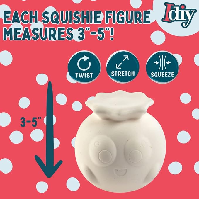 Idiy Party Craft Kit Jumbo Fruit & Veggies Squishies (8 Shapes w 12 Fabric Paints)-White Kawaii Scented Slow Rising Squishy Toys, Scented Stress Relief, Kids School, Birthday Activity Gift (4"-6")