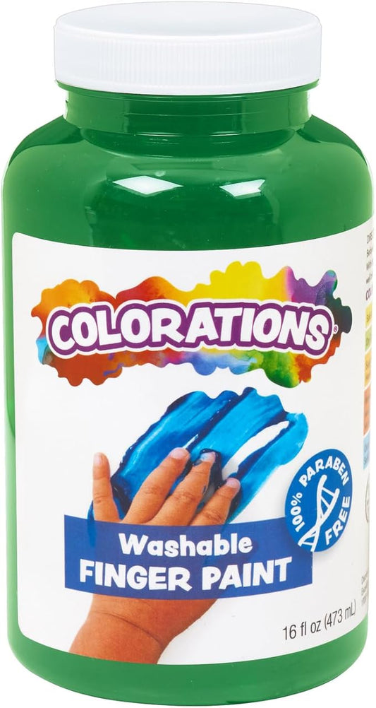 Colorations CWFGR Washable Finger Paints, 16 fl oz, Green, Non-Toxic, Creamy, Vibrant, Kids Paint, Craft, Hobby, Fun, Art Supplies, Young kids, finger painting, hand painting