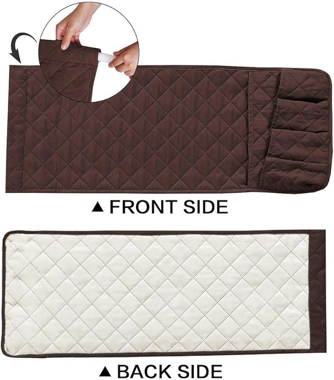 2 Pack Non-Slip Couch Sofa Chair Armrest Organizer 5 Pockets Armchair Caddy Smart Phone, Book, Magazines, Ipad, TV Remote Control Holder (Brown)