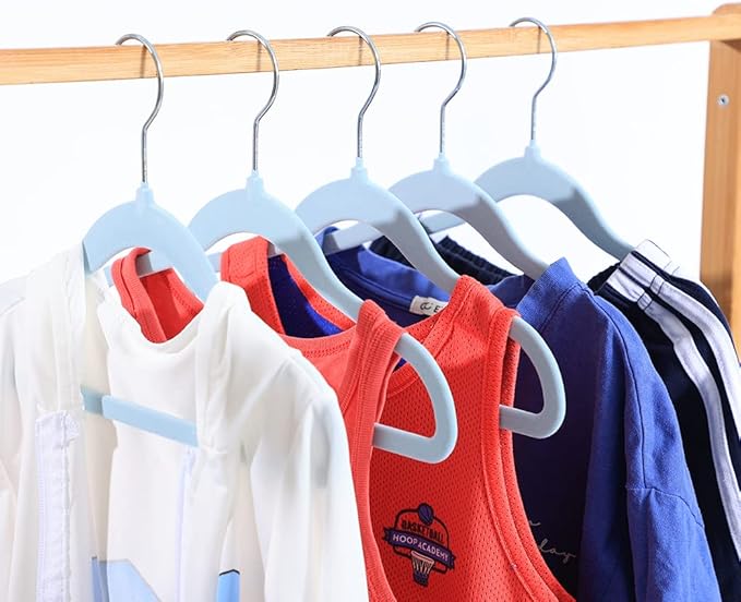 Kids Velvet Clothes Hangers, Non Slip Baby Hangers Blue(11.6" Inch - 40 Pack)