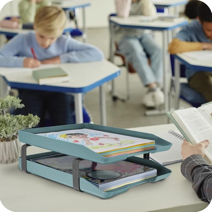 Acrimet Traditional 2 Tier Letter Tray, Front Load Design, A4 Letter Size, Desktop Organizer (Plastic) (Solid Green Color)