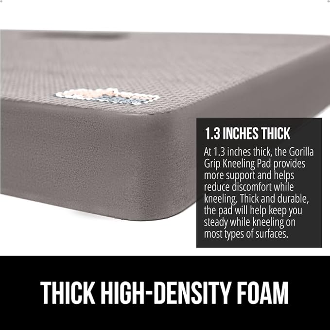 GORILLA GRIP Extra Thick Patent Pending Soft Foam Kneeling Pad, 2 PK, Supportive Large Cushion Knee Pads for Gardening, Baby Bath, Dirt and Water Resistant, Workout and Garden Supplies, 17.5x11, Gray