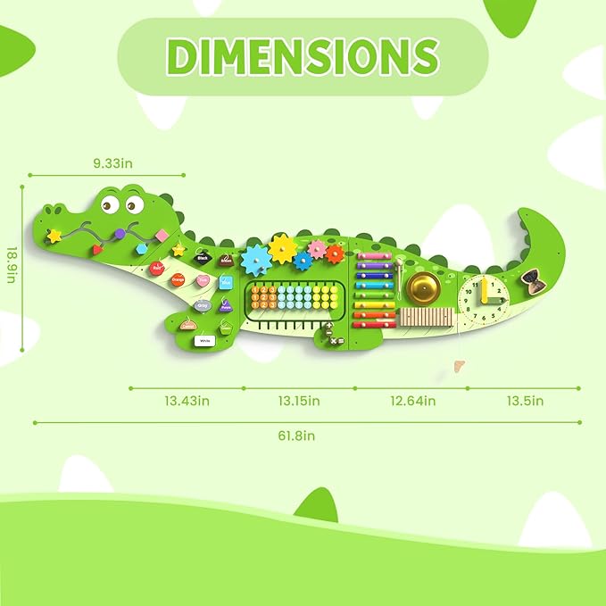 Big Crocodile Montessori Busy Board, Sensory Board, Activity Wall Busy Board Panels, Wall Furniture,Interactive Wooden Learning Toys for Boys and Girls, Perfect for Toddler Playroom