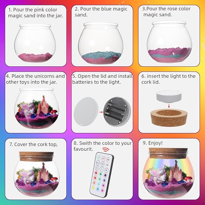 Light Up Unicorn Terrarium Kit for Girls - Kids Terrarium Kit with Unicorn & Castal- Cool Things for Kids Gifts - Toys for Girls Ages 6-12 Years Old