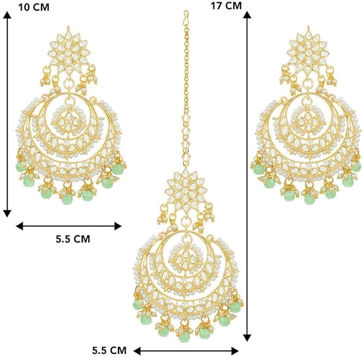 Aheli Bollywood Ethnic Chandbali Style Big Earrings Maang Tikka Set Traditional Fashion Jewelry Gift for Women