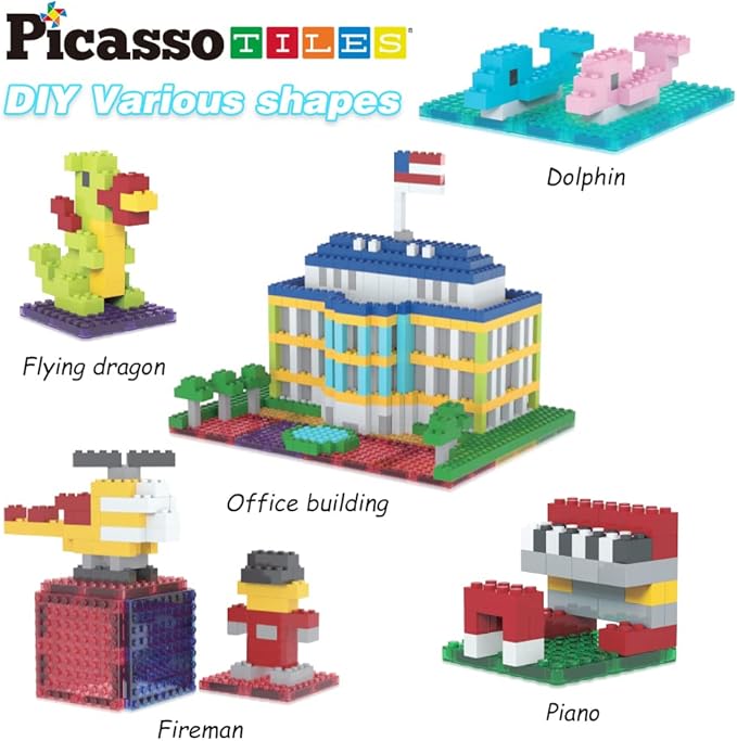 PicassoTiles 512 PCs Grand Playset Magnetic Tiles and Building Block Combo Creative Buildings & Figures Such as Bridges Hearts Unique Characters & More Educational STEM Toys Learning Activity Ages 3+