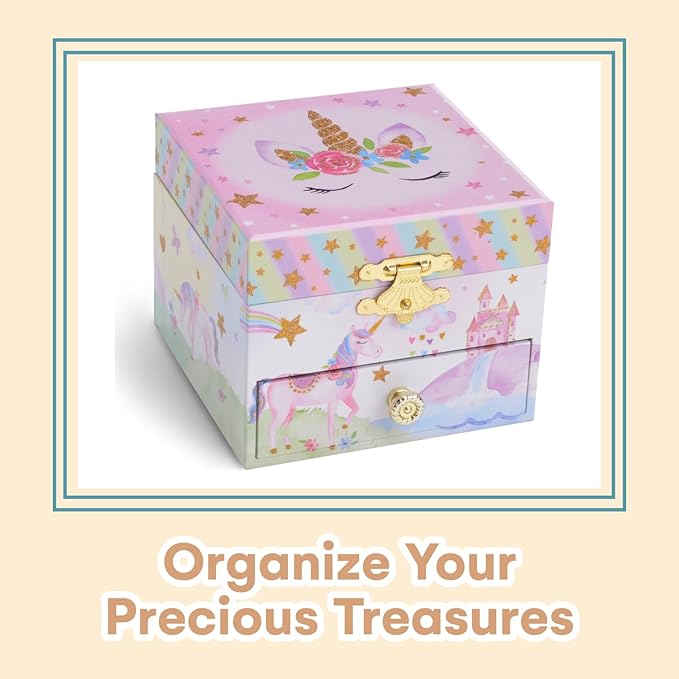 Jewelkeeper Jewelry Box for Girls with 1 Drawer - Unicorn Musical Jewelry Boxes, Beautiful Dreamer Tune, Spinning Unicorn Doll, Little Girl Jewelry Box, Gifts for 5 Year Old Girls, Engineered Wood