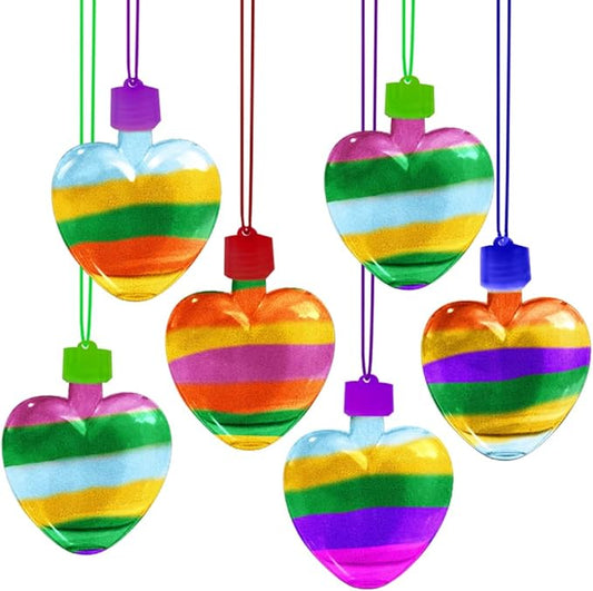 ArtCreativity Valentines Sand Art Heart Bottle Necklaces, Pack of 12, Sand Art Craft Kit with Heart Shaped Bottles, Craft Party Supplies and Party Favors for Kids - Sand Sold Separately