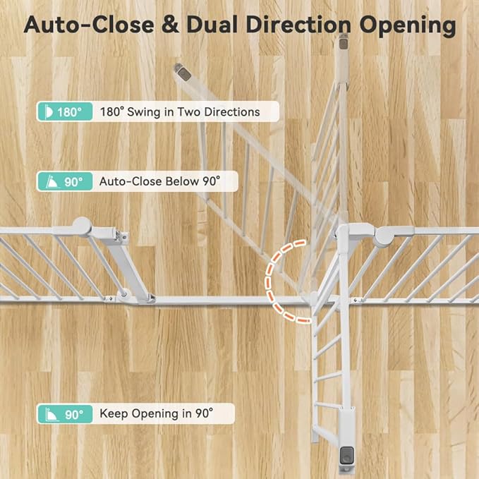 COMOMY 150" Extra Wide Baby Gate with Door, Dog Gates for The House Doorways Fireplace, Auto Close Baby Fence Play Area, Walk Through Pet Gate, Hardware Mounted Baby Gate, 6-Panels (30" Tall, White)
