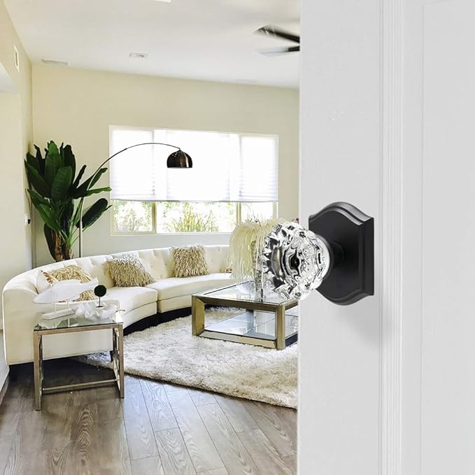 CLCTK Passage Glass Door Knobs Interior, Antique Crystal Door Knobs for Hall and Closet, Matte Black