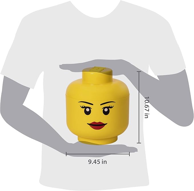 Lego Storage Head, Large, Girl, 9-1/2 x 9-1/2 x 10-3/4 Inches, Yellow