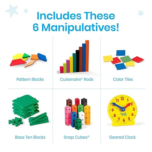 hand2mind Take Home Math Manipulatives Kit for Kids Grade K-2, with Snap Cubes, Base Ten Blocks, Cuisenaire Rods, Pattern Blocks, Color Tiles and Learning Clock, Homeschool Supplies (292 Pieces)