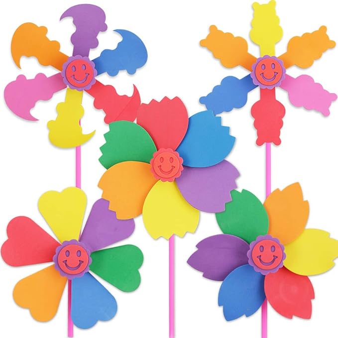 5 Pcs Colorful Sticky Mosaic EVA Windmill Art Kits for Kids 2-4 Years Old, DIY Mosaic Art Crafts Early Learning Games Handmade Art Kit for Preschool Toddlers Boys and Girls Ages 1 2 3 4 5 6 7 8