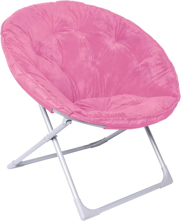 Amazon Basics Soft Faux Fur Saucer Shaped Comfortable Chair with Foldable Metal Frame, for Living Room or Dorm Room, Cozy, Pink, 27.2"D x 32.3"W x 32.3"H