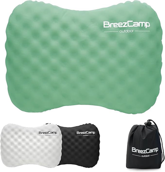 BreezCamp Camping Pillow with Soft Cover, Lightweight Inflatable Pillow for Neck Lumbar Support,Upgrade Backpacking Pillow,Washable Travel Air Pillows for Hiking, Backpacking, Airplane, Beach, Green
