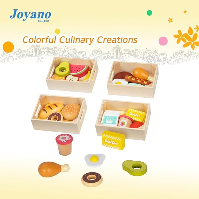 25-Piece Wooden Food Playset-STEAM Pretend Play Food for Kids, Feature an Assortment of Fruits and Snacks, Educational Toy Inspiring Imaginative Cooking, Safe Wood (3Yrs+)
