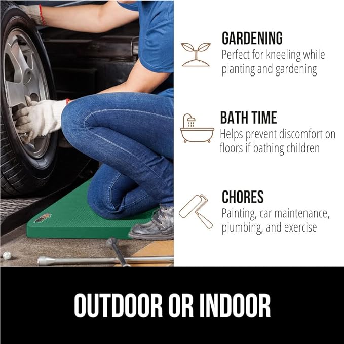 GORILLA GRIP Extra Thick Patent Pending Soft Foam Kneeling Pad, Supportive Large Cushion Knee Pads for Gardening, Baby Bath Time, Dirt and Water Resistant, Workout and Garden Supplies, 17.5x11, Green