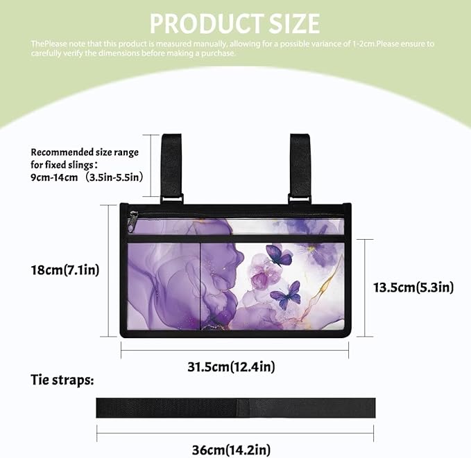 ZOUTAIRONG Purple Marble Print Butterfly Cross Wheelchair Side Bag Power Wheelchair Bag Walker Organizer Pouch Tote for Rollator and Folding