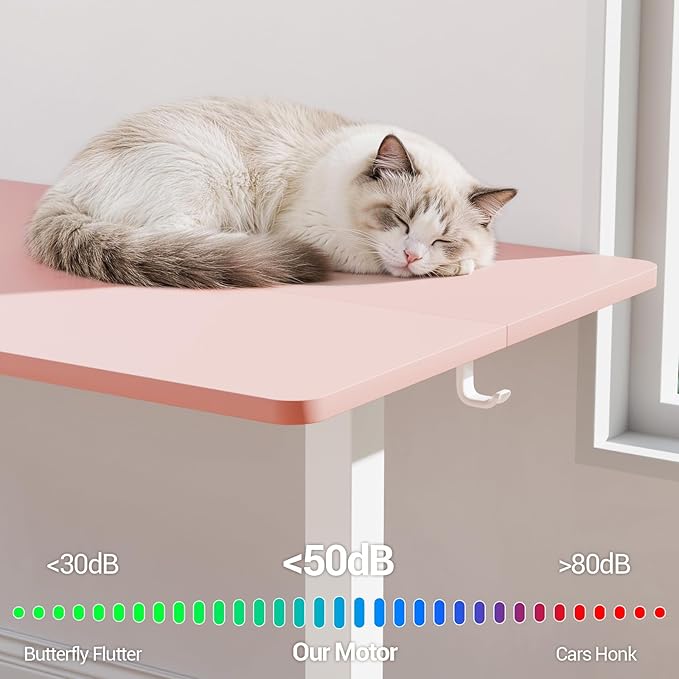 Veken 55 Inch Large Electric Standing Desk, 4 Memory Heights Adjustable,Sit to Stand Up, Work Home Office Computer Table for Study, Walking Pad, Writing, and Games, Wooden Desktop Desks, Pink