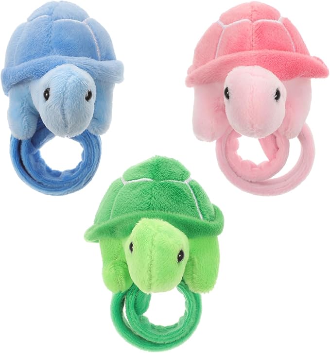 LOGOFUN 3Pcs Plush Slap Bracelet Animals Slap Bracelet for Kids Plush Turtle Huggers Stuffed Animal Wristband Toys for Birthday Party Favors
