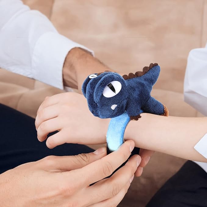 Abaodam 2pcs Animal Slap Bracelet Dinosaur Slap Bracelet Plush Stuffed Animal Hugger Snap Wrist Band for Kids Birthday Party