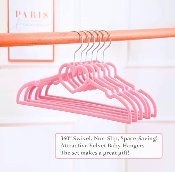 Kids Velvet Hangers 50 Pack, 12.8 Inch Non Slip Toddler Hangers, Ultra Slim Space Saving Childrens Hangers - 360° Swivel Hook, Cascade Design, Durable & Cute Baby Hangers (Pink