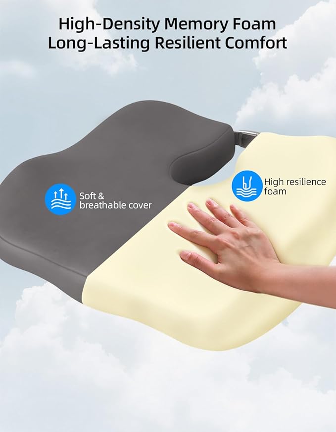 Adjustable Seat Cushions for Office Chairs, Extra-Dense Seat Cushion for Desk Chair, Home Chair, Ergonomic Sciatica Support, Hip & Tailbone Pain Relief Chair Cushions for Long Sitting (Grey)