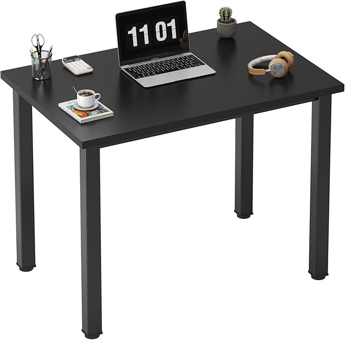 Need Small Desk, 31.5 inch Sturdy Writing Desk for Small Spaces, Computer Desk Teens Desk Study Table Laptop Desk Home Office, Black Metal Frame, Black
