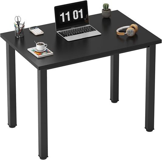 Need Small Desk, 31.5 inch Sturdy Writing Desk for Small Spaces, Computer Desk Teens Desk Study Table Laptop Desk Home Office, Black Metal Frame, Black