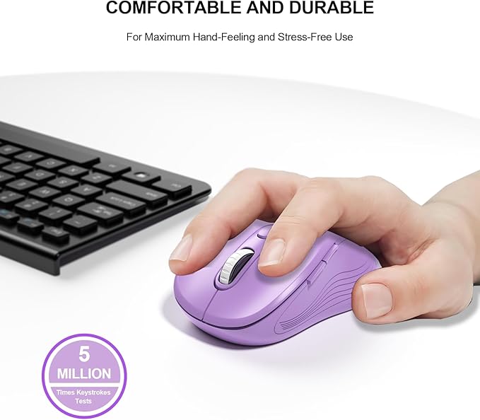 WisFox 2.4G Wireless Mouse for Laptop, Ergonomic Computer Mouse with USB Receiver and Type-C Adapter, 3 Adjustable Levels DPI, 6 Button Cordless Wireless Mice (Violate)