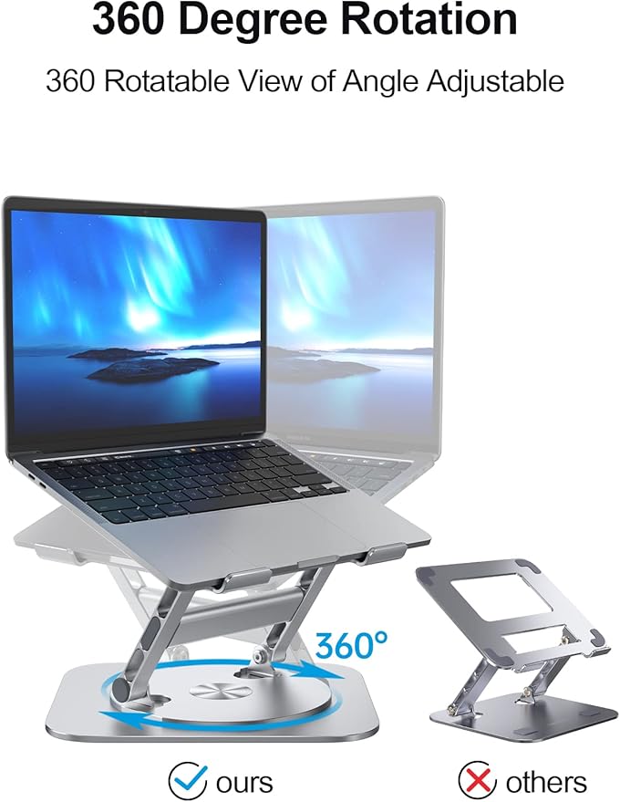MCHOSE Laptop Stand with 360° Rotating Base, Foldable Adjustable Computer Holder, Ergonomic Design Compatible with MacBook Air Pro, Dell XPS, HP, Lenovo More 10-17" (New-Silver)