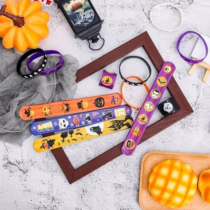 Garma 96Pcs Halloween Slap Bracelets Rubber Wristbands for Halloween Party favors, Kids Girls Boys Toddlers Halloween Gifts