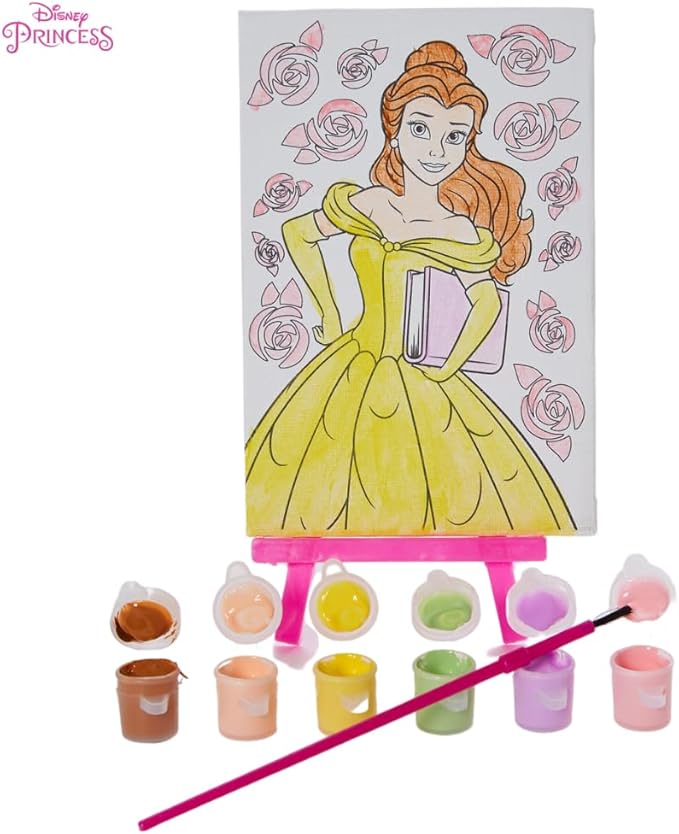 Innovative Designs Disney Princess Canvas Paint Set for Kids with 3 Canvases, Acrylic Paint, Paintbrush, & Easel