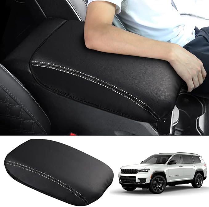 Autorder Center Console Armrest Cover for 2021-2025 2026 Jeep Grand Cherokee L Accessories Armrest Cover Anti-Scratch Middle Console Pad Leather Armrest Protector