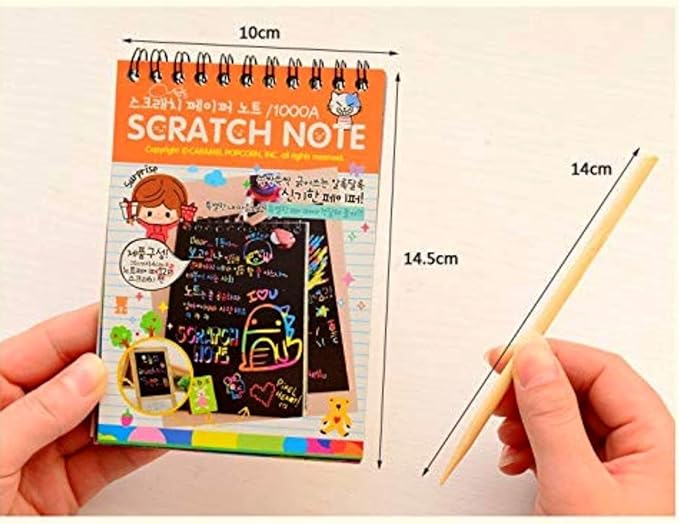 Kidivo Small Size Kid's Rainbow Scratch Book Magic Doodle Scratch Art Activity 2 Notebooks Or Note Pad of 8 Pages with One Stick for Arts and Crafts Kids (Small Size) Pack of 2 Multicolor