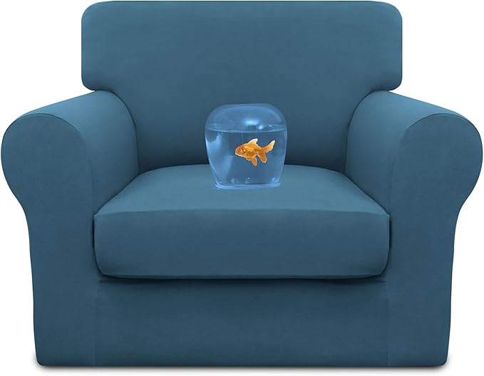 Easy-Going 100% Dual Waterproof Chair Cover Stretch Soft Couch Cover for Dogs, Sofa Slipcover for 1 Separate Cushion Couch Leakproof Furniture Protector for Kids, Pets Peacock Blue