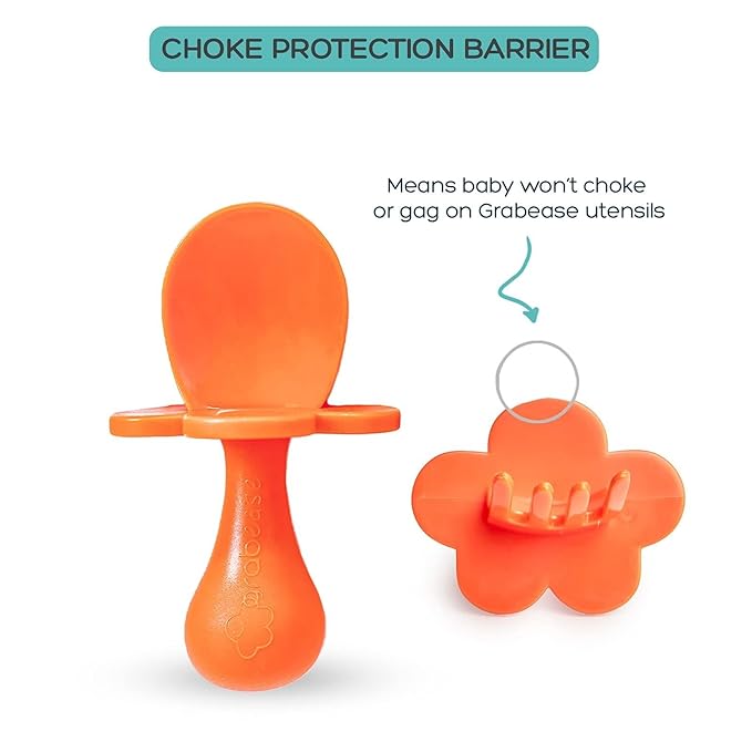 Grabease Baby Fork and Spoon Set for Babies & Toddlers - BPA-Free & Phthalate-Free Self-Feeding Cutlery - Orange Toddler Utensils
