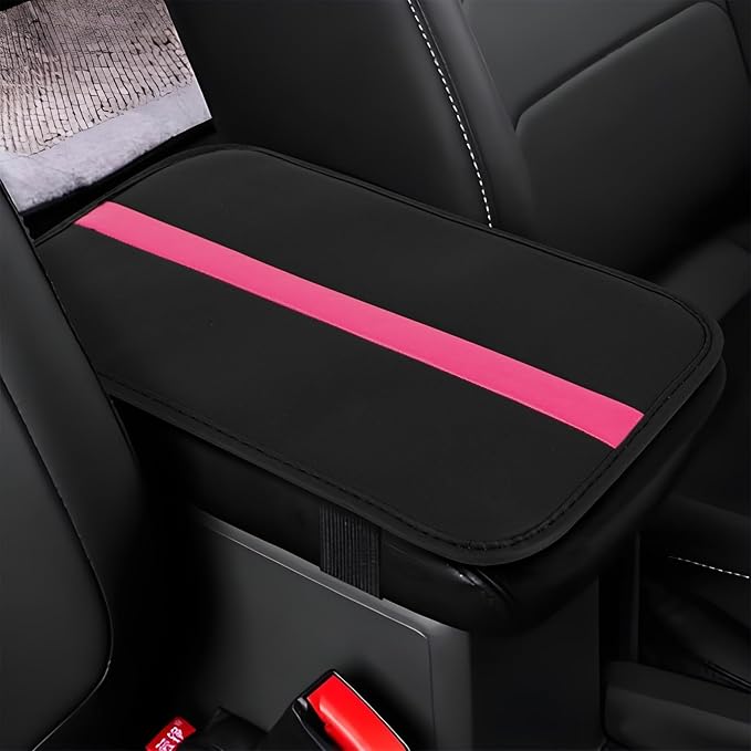 wuyaoyao Car Center Console Cover, 12.6"×7.87" PU Leather Armrest Cover for Cars, Stylish Auto Armrest Cushion Pad, Waterproof Vehicle Arm Rest Protector, Interior Car Accessories (Black+Purple)