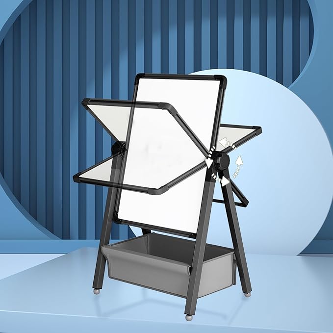 Art Easel for Kids, Double Sided Kids Easel Drawing Board, Whiteboard & Chalkboard for Kids, 360°Rotating Adjustable Kids Easel Art Set, Standing Erasable Easel Board, Easel for Classroom (Black)