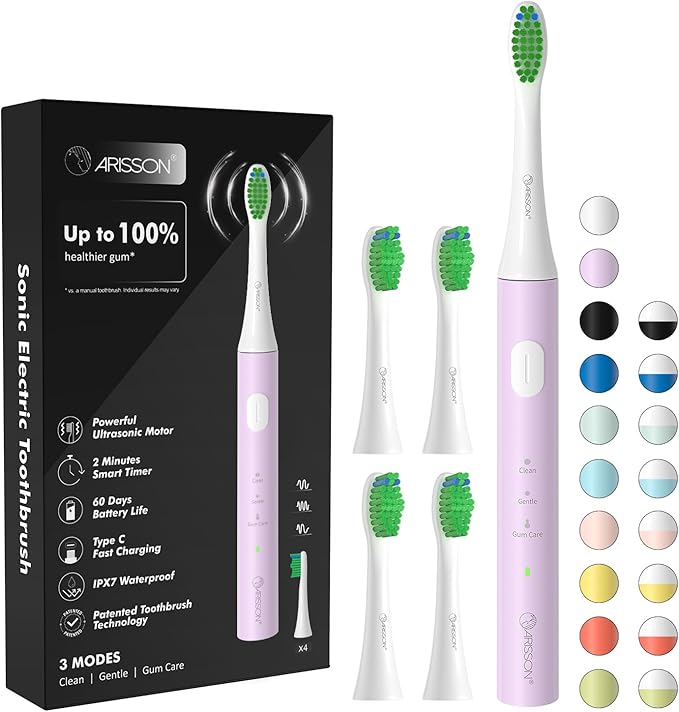 ARISSON Sonic Electric Toothbrush for Adults and Kids, 40,000 VPM Power Toothbrush, 1.5H Fast Charge Ultrasonic Electric Toothbrushes with 2 Minutes Smart Timer, White on Cotton Candy