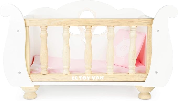 Le Toy Van - Educational Wooden Toy Role Play Beautiful Sleigh Doll Cot & Crib | Girls Pretend Play Toy Pram Playset - for Ages 3+