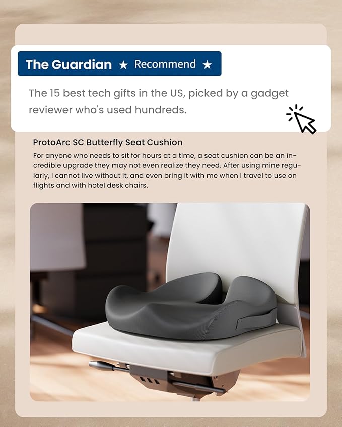 ProtoArc Seat Cushion, Office Chair Cushion for Sciatica, Coccyx Cushion, Ergonomic Memory Foam Seat Cushion for Car, Home, Pressure Relief Pad for Hip, Tailbone, All Day Comfort - Dark Gray