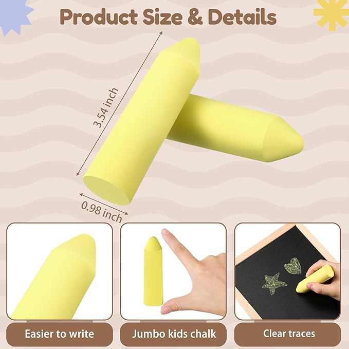 Fulmoon 40 Pcs Jumbo Sidewalk Chalk for Kids Outdoor Art Non Toxic Large Washable Street Chalk for Adults Drawing Painting Graffiti Classroom(Yellow,Sharp Style)