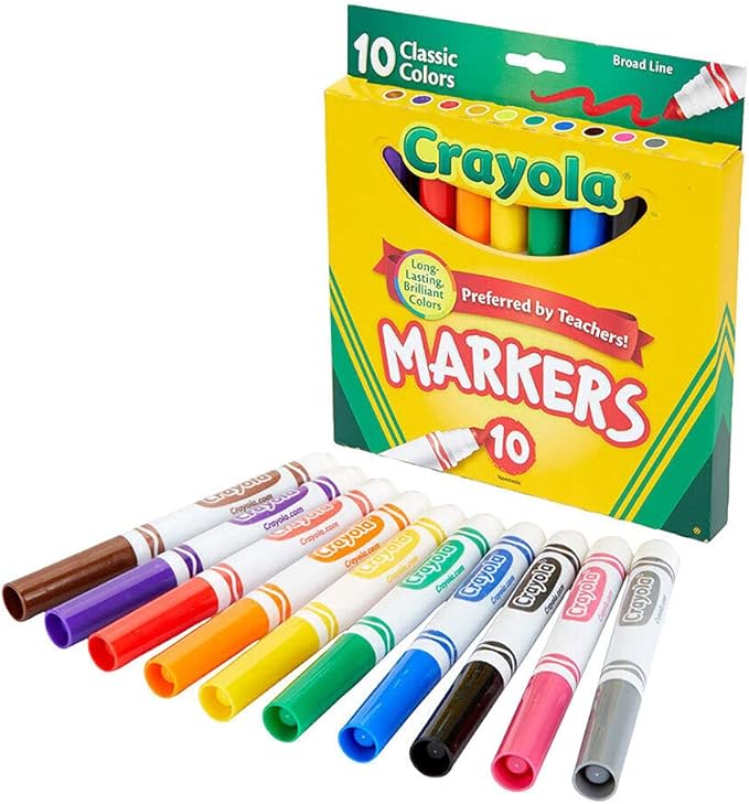 Crayola Broad Line Markers, Classic Colors 10 Each, 10 Count (Pack of 1)