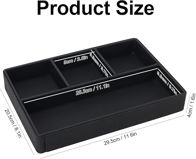 Buqoo PU Leather Valet Tray, Office Supplies Organizer, Stackable Desktop Organizer and Accessories Drawer Organizer for Storing Office Supplies, Jewelry, Cosmetics, Black