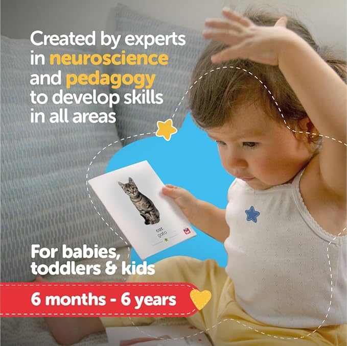 Tool-be Animal Cards. 18 Real Photos of Farm Animals. Spanish-English Flash Cards for Babies 6-12 Months, Montessori Toys for 1+ Year Old, Baby Flash Cards 12 to 18 Months, up to 6Y