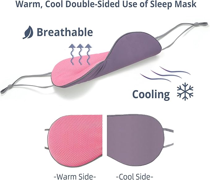 Sleeping Mask 2 Pack, Warm, Cool Double-Sided Use of Sleep Mask, Super Soft Blindfold with Adjustable Strap, Block Out Light, Comfort Sleep Eye Mask for Travel Meditation Nap