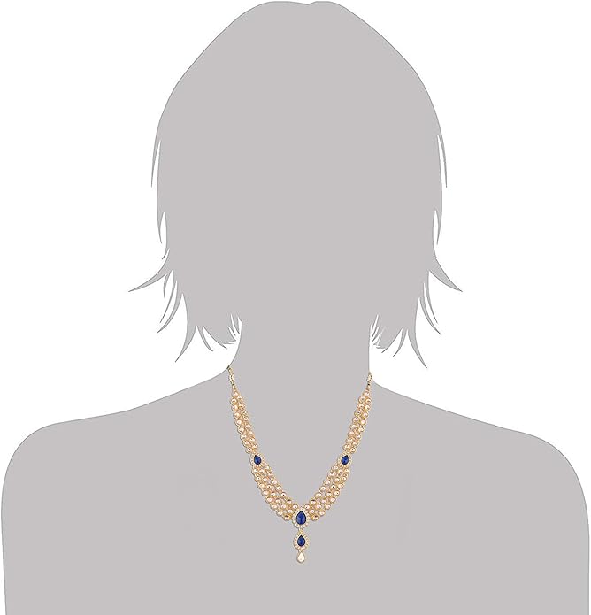 Aheli Indian Traditional Bollywood Kundan Maang Tikka Earrings Necklace Set Ethnic Jewelry Gift for Women Green Blue