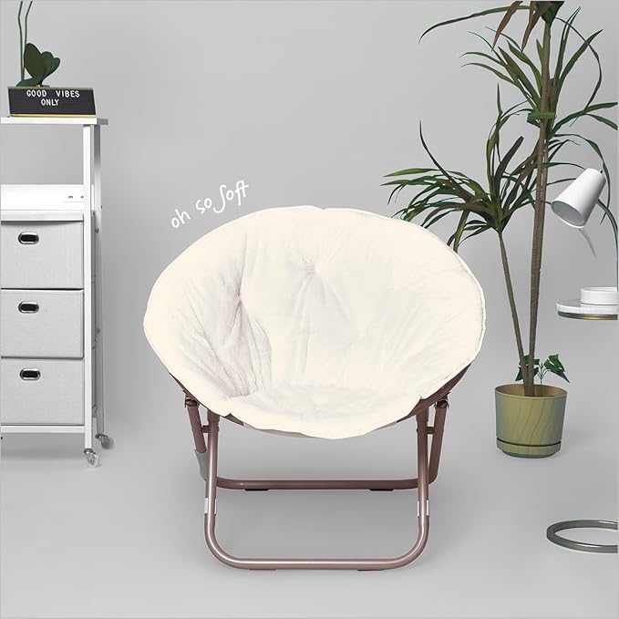 Urban Lifestyle Faux Fur Saucer Chair, 22"D x 32"W x 29"H, White/Gold